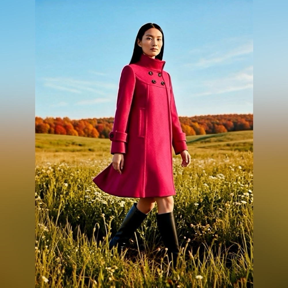 Fushia Parka Coat Fine Australian Lambswool Size 8 Fall Winter Outdoors Retro - Picture 16 of 16